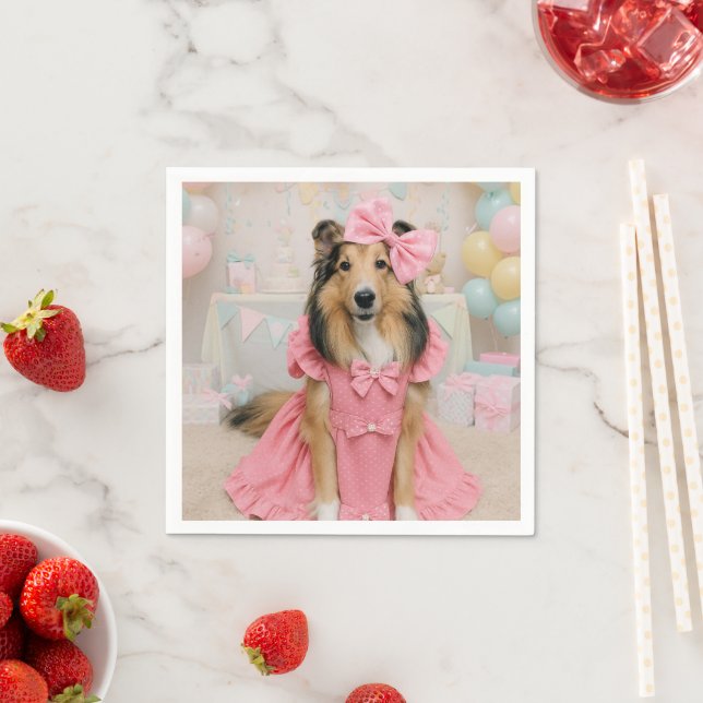 Serviette En Papier Pink Dress Sheltie (En situation)