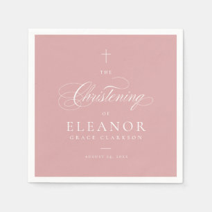 Serviette En Papier Pink Elegant Cross Script Calligraphie Christening