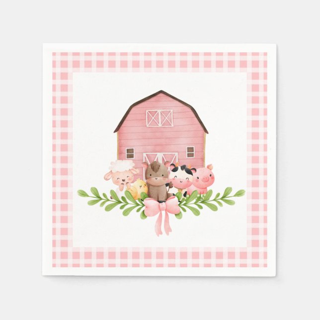 Serviette En Papier Pink En vichy Barnyard Papier d'anniversaire (Devant)