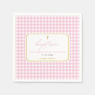 Serviette En Papier Pink En vichy Girl Baptism Minimaliste Élégant Tou