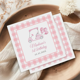 Serviette En Papier Pink En vichy Golf Girl 1er anniversaire