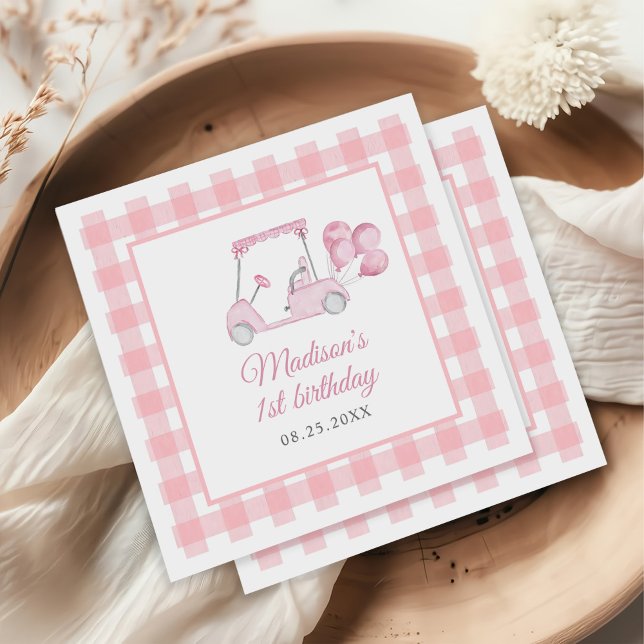 Serviette En Papier Pink En vichy Golf Girl 1er anniversaire (Créateur téléchargé)