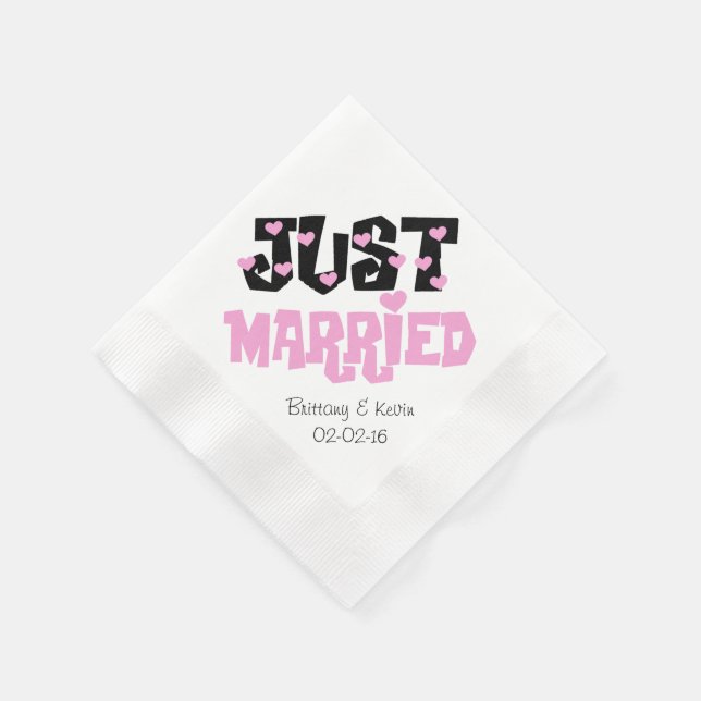 Serviette En Papier Pink et noir juste marié papier serviettes (Coin)