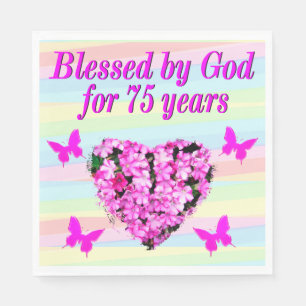 SERVIETTE EN PAPIER PINK FLORAL 75E ANNIVERSAIRE PAPIER NAPKINS