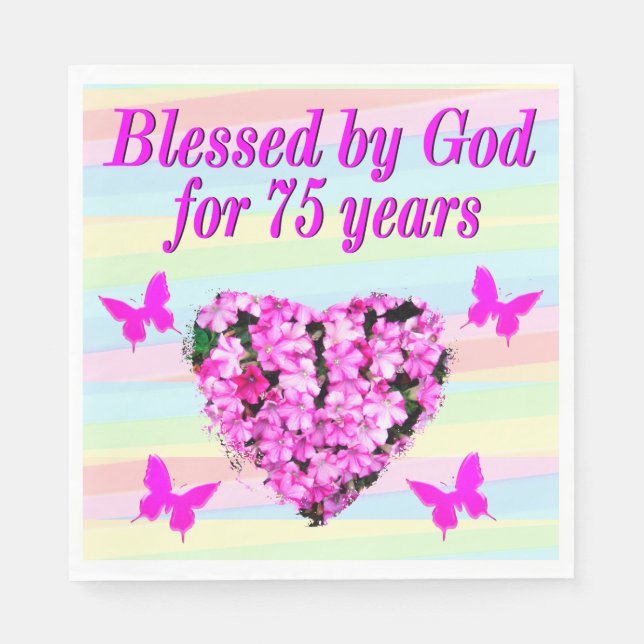 SERVIETTE EN PAPIER PINK FLORAL 75E ANNIVERSAIRE PAPIER NAPKINS (Devant)