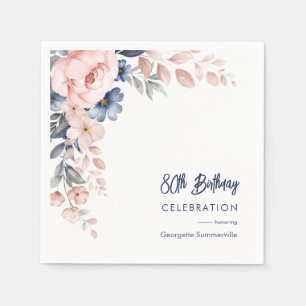 Serviette En Papier Pink Floral 80e fête d'anniversaire Script papier
