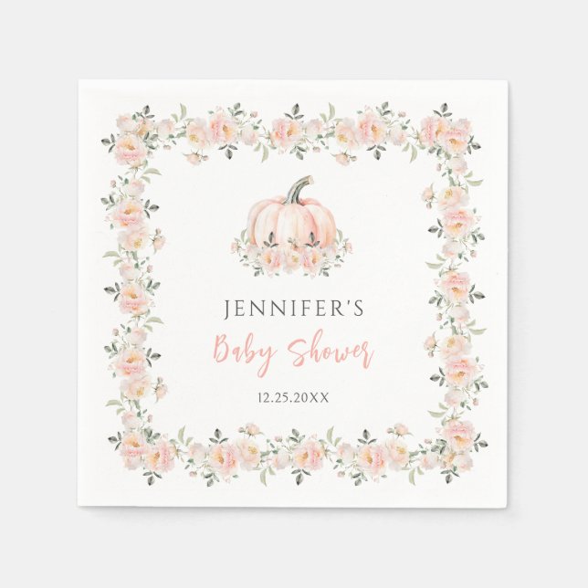 Serviette En Papier Pink floral petite citrouille automne bébé douche (Devant)
