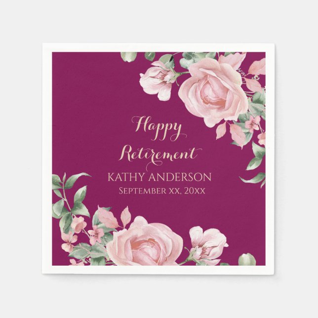 Serviette En Papier Pink Floral Retirement Party (Devant)