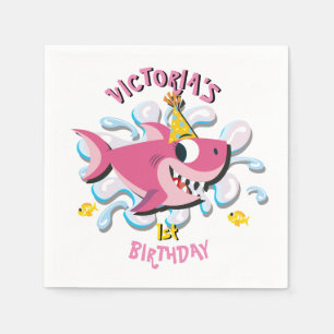Serviette En Papier Pink Girl Shark Baby Birthday Party Napkins
