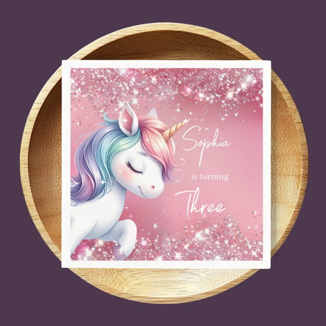 Serviette En Papier Pink Glitter Rainbow Unicorn Birthday (Créateur téléchargé)
