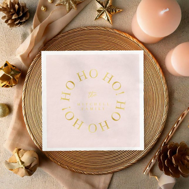 Serviette En Papier Pink Gold Christmas Ho Ho Ho ID1009 (Créateur téléchargé)
