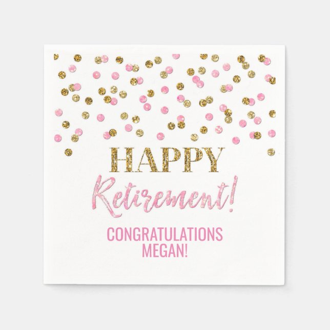 Serviette En Papier Pink Gold Confetti joyeuse retraite (Devant)