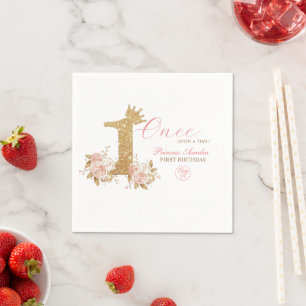 Serviette En Papier Pink Gold Couronne Princesse Premier anniversaire