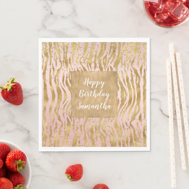 Serviette En Papier Pink Gold Glitz Sparkle Zebra Print (En situation)