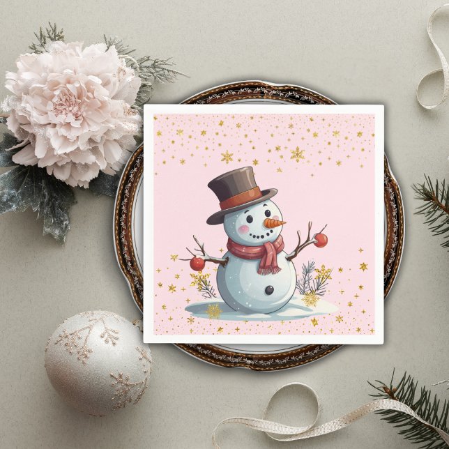 Serviette En Papier Pink & Gold Little Snowflakes Snowman Baby shower (Créateur téléchargé)