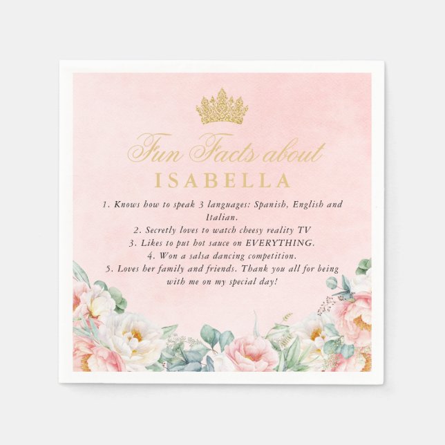 Serviette En Papier Pink Gold Quinceañera Fun Fun Facts Napkins (Devant)