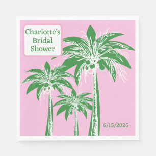 Serviette En Papier Pink Green Palm Tree Fête des mariées Nom personna