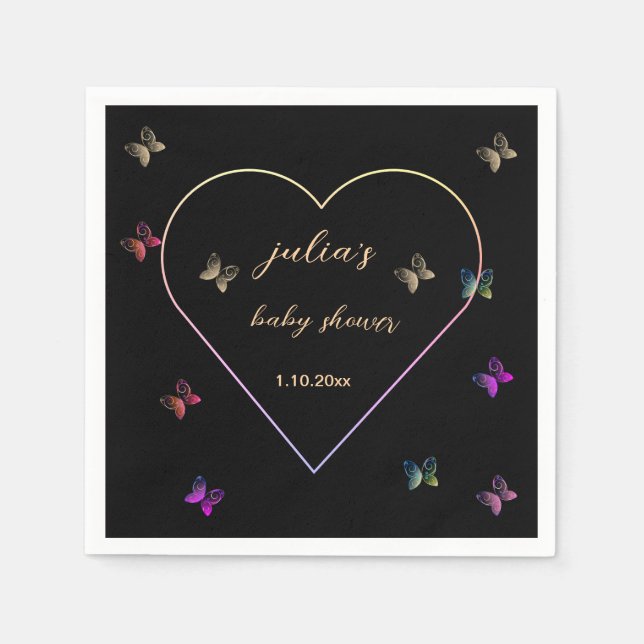 Serviette En Papier Pink Heart Butterfly girl baby shower  (Devant)