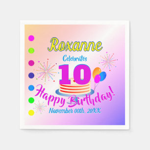 Serviette En Papier PINK Joyeux 10e anniversaire   modifiable