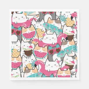 Serviette En Papier Pink Kawaii Cats Pool Party Anniversaire