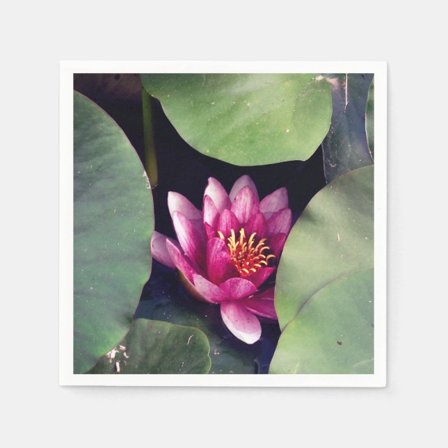 Serviette En Papier Pink Lotus Blossom Feuillage vert (Devant)
