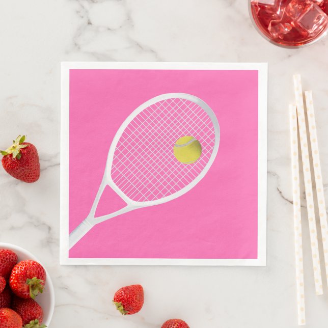 Serviette En Papier Pink Modern Tennis Ball White Racket (En situation)