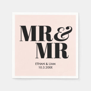 Serviette En Papier Pink Mr & Mr Groom Mariage personnalisé serviettes