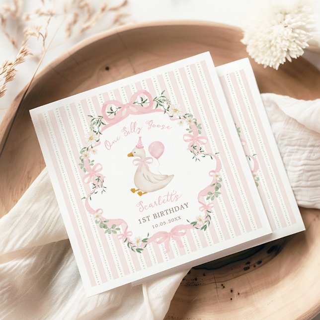 Serviette En Papier Pink One Silly Goose Coquette Bow 1st Birthday (Créateur téléchargé)