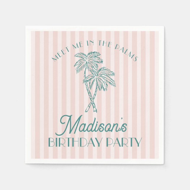 Serviette En Papier Pink Palm Spring Pastel Beach Anniversaire (Devant)