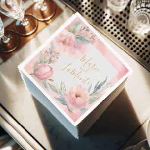 Serviette En Papier Pink Pastel Aquarelle Floral Mariage serviettes