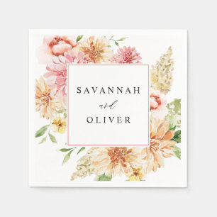 Serviette En Papier Pink & Peach Floral & Greenery Nom 2