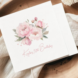 Serviette En Papier Pink Peony Birthday Cocktail Napkin