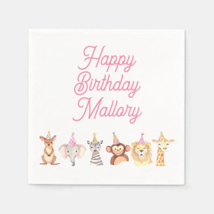 Serviette En Papier Pink Personnalisé Fête Animal Anniversaire Napkins