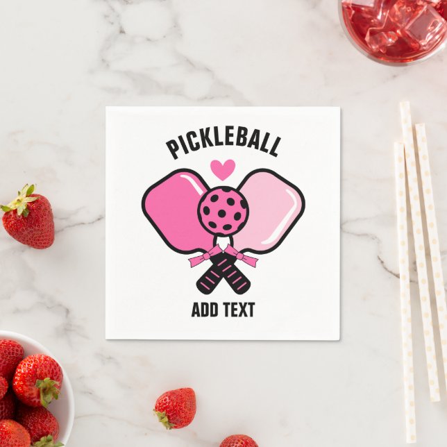 Serviette En Papier Pink Pickleball Paddle with Bow (En situation)