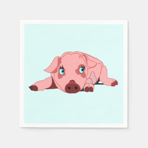 Serviette En Papier Pink Pig with Blue Eyes Napkins Your Colors - Text