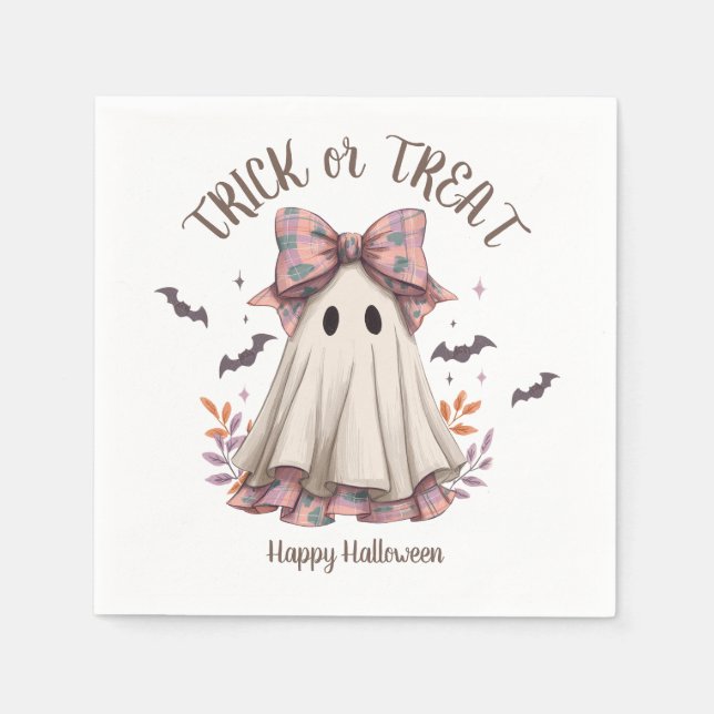 Serviette En Papier Pink Plaid Bow mignon Fille Fantôme Fête d'Hallowe (Devant)