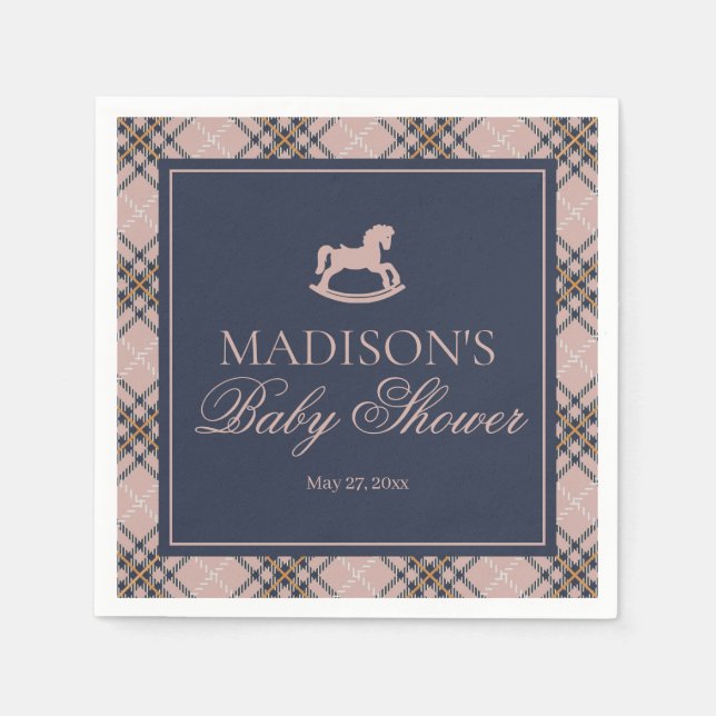 Serviette En Papier Pink Plaid Classic Rocking Horse Baby Shower (Devant)