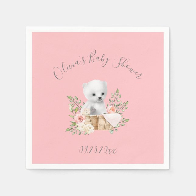 Serviette En Papier Pink Polar ours bébé fille douche serviettes (Devant)