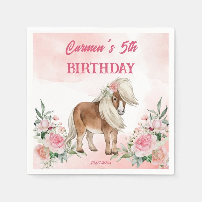 Serviette En Papier Pink poney anniversaire giddy up cowgirl party (Devant)