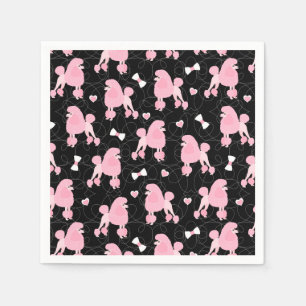 Serviette En Papier Pink Poodles and Bows Pattern Black