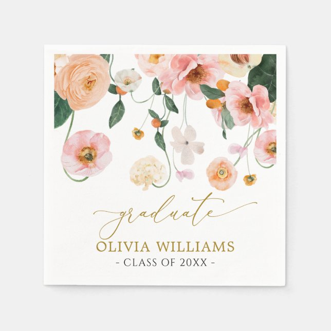 Serviette En Papier Pink Poppy Floral Graduation (Devant)