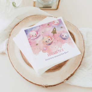 Serviette En Papier Pink Premier voyage autour du soleil Space Girl an