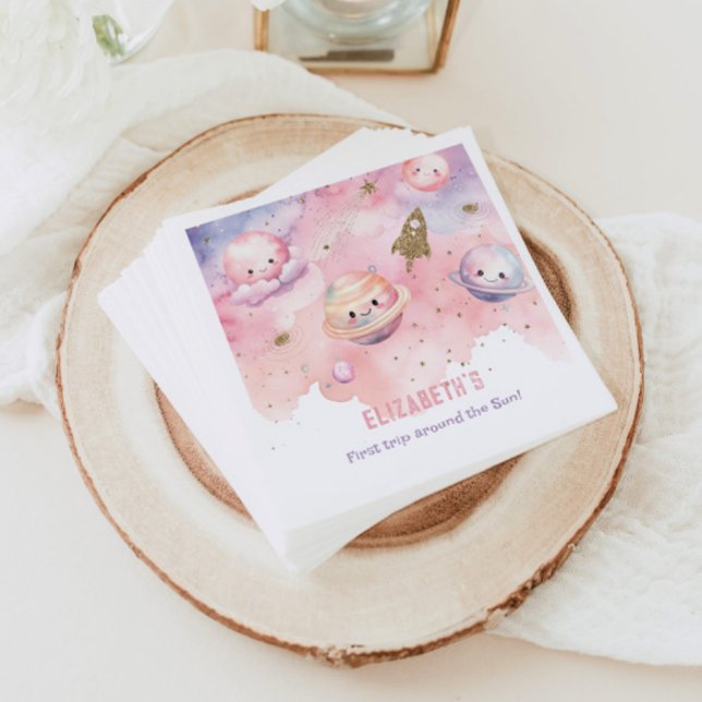 Serviette En Papier Pink Premier voyage autour du soleil Space Girl an (Créateur téléchargé)