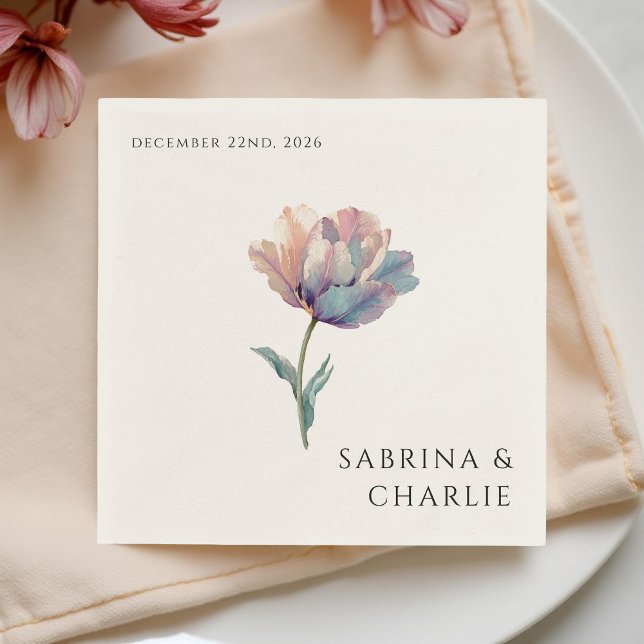 Serviette En Papier Pink Purple Tulip Elegant Floral Wedding  (Créateur téléchargé)