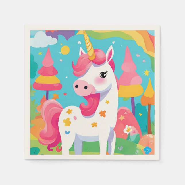 Serviette En Papier Pink Rainbow Unicorn Anniversaire Napkin (Devant)