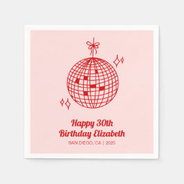 Serviette En Papier Pink & Red Retro Disco Ball Anniversaire