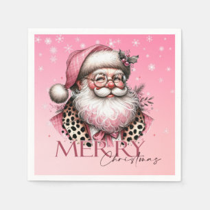 Serviette En Papier Pink Retro Santa Claus Vintage Joyeux Noël