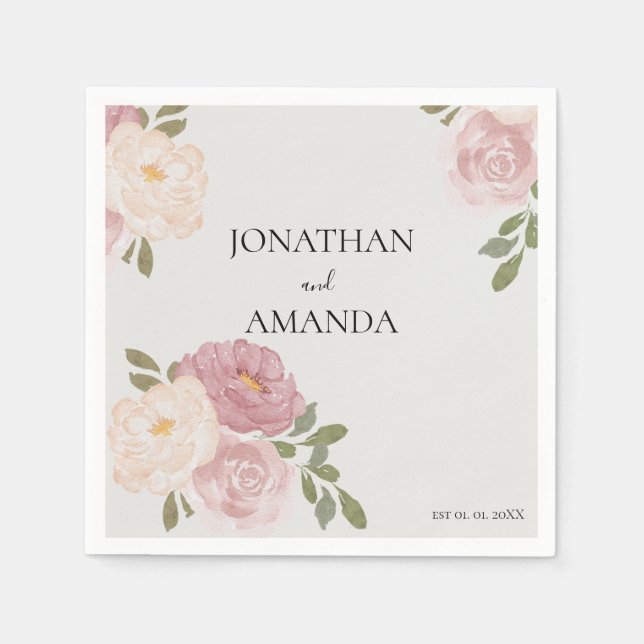 Serviette En Papier Pink Rose Wedding Cocktail (Devant)