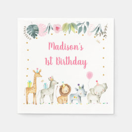 Serviette En Papier Pink Safari Jungle Animal Anniversaire