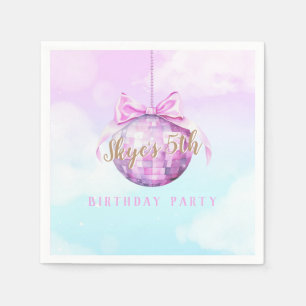 Serviette En Papier Pink Sky Discoball Girl Anniversaire Invitation